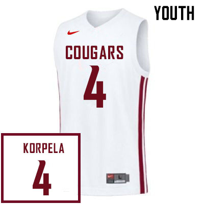Youth #4 Shae Korpela Washington State Cougars College Basketball Jerseys Sale-White - Click Image to Close